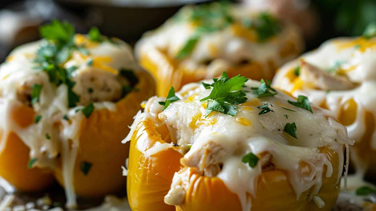 Creamy Garlic Chicken Stuffed Peppers