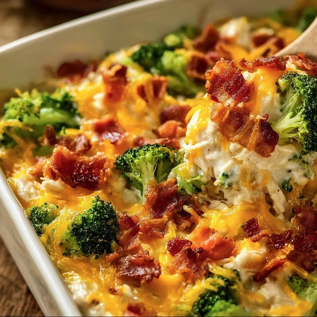 Creamy low carb chicken casserole with vegetables in a baking dish