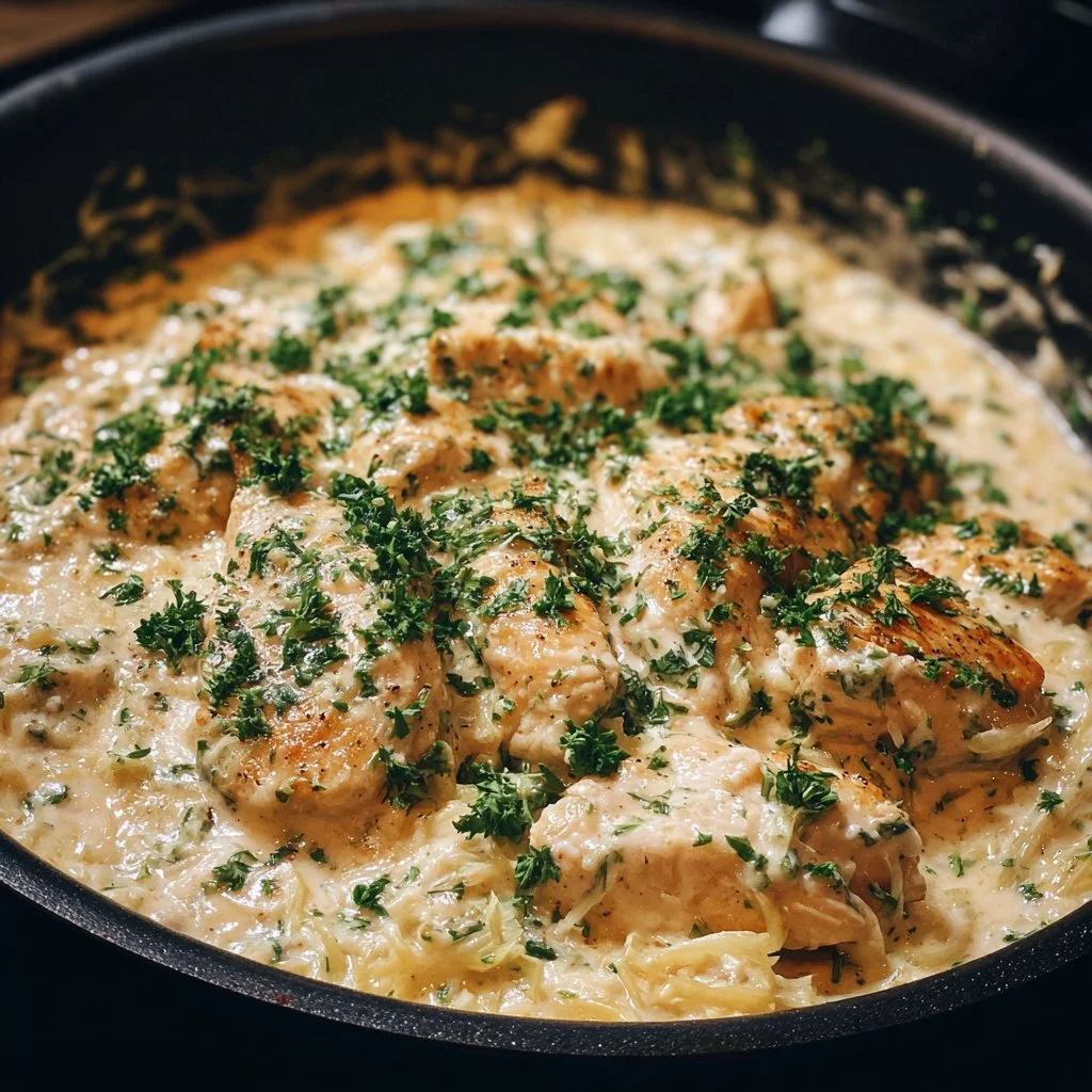 Delicious Creamy Ranch Chicken dish served with herbs and sides.