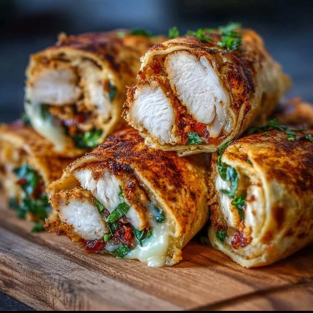 Crispy air fryer chicken and mozzarella wraps served on a plate