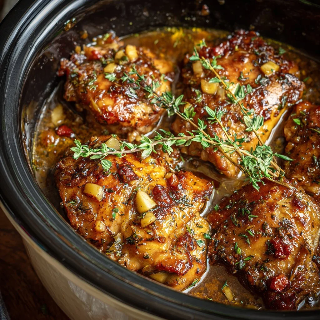 Crockpot Honey Garlic Chicken served with vegetables on a plate.