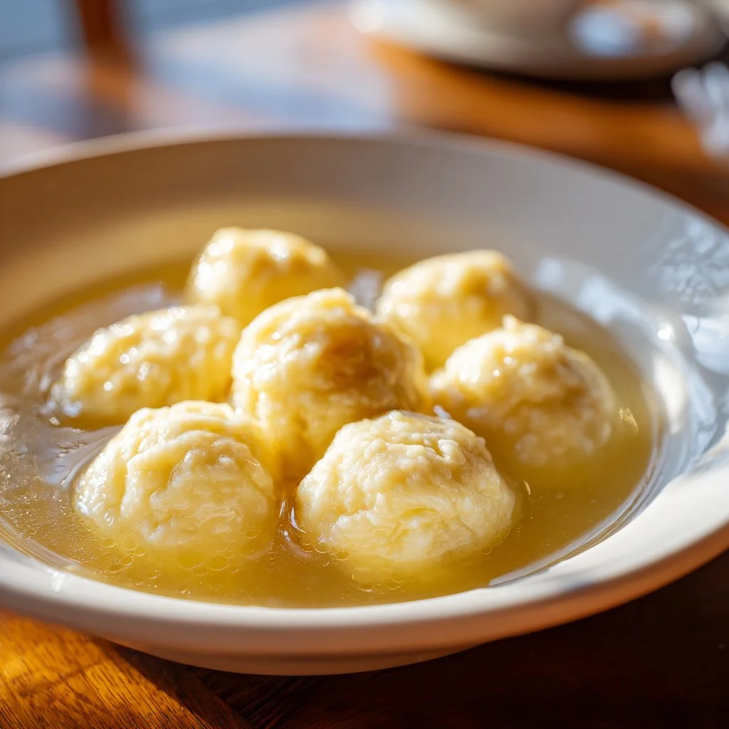 Delicious homemade drop dumplings ready to serve with soup