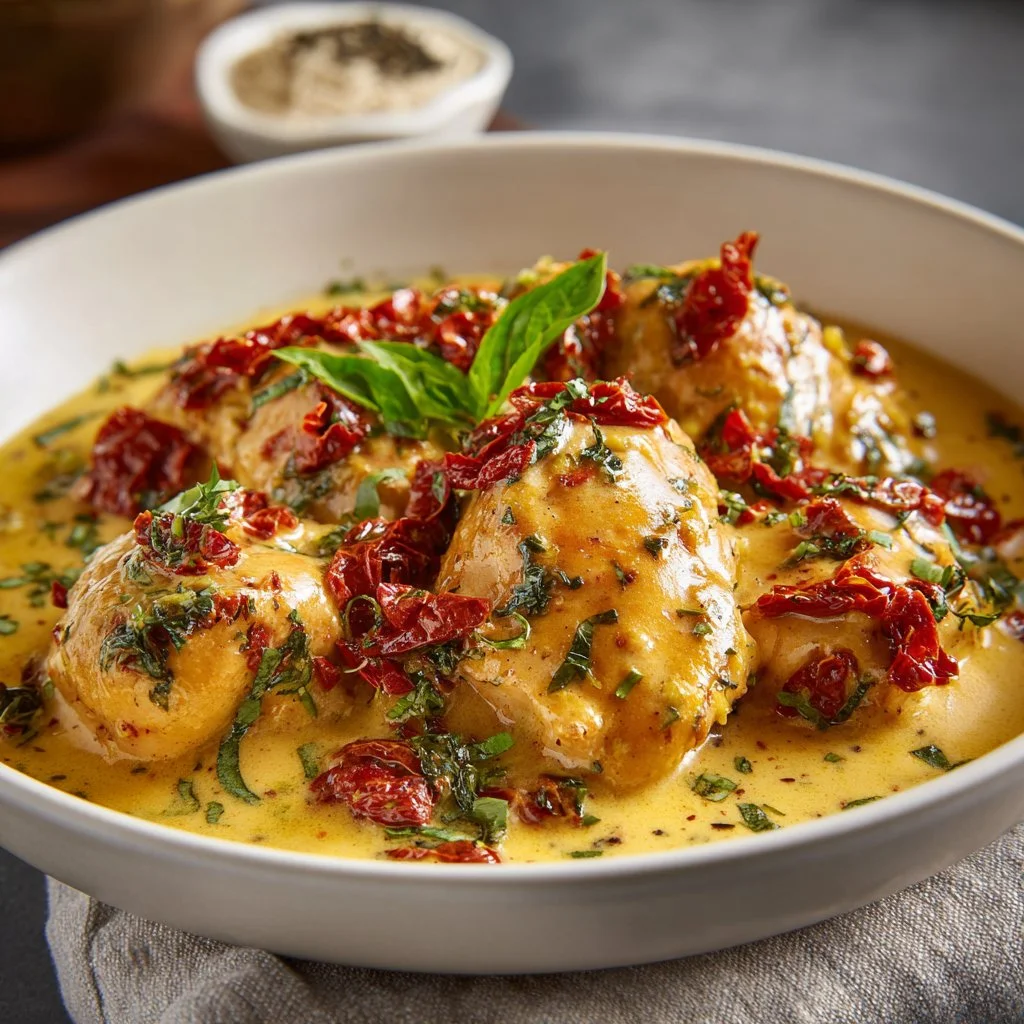 Dump & Go Crockpot Marry Me Chicken recipe with creamy sauce and herbs