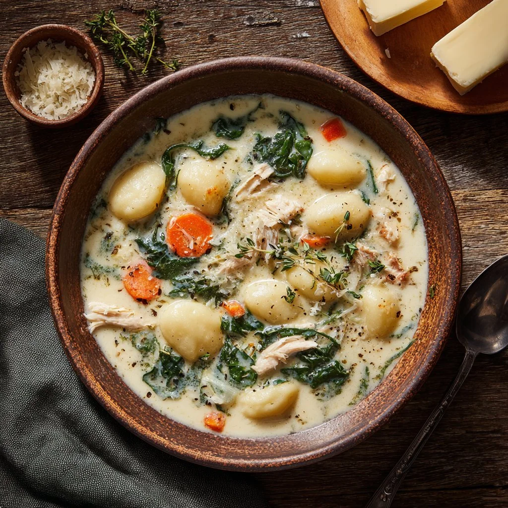 Homemade Chicken Gnocchi Soup inspired by Olive Garden, featuring creamy broth and tender gnocchi.