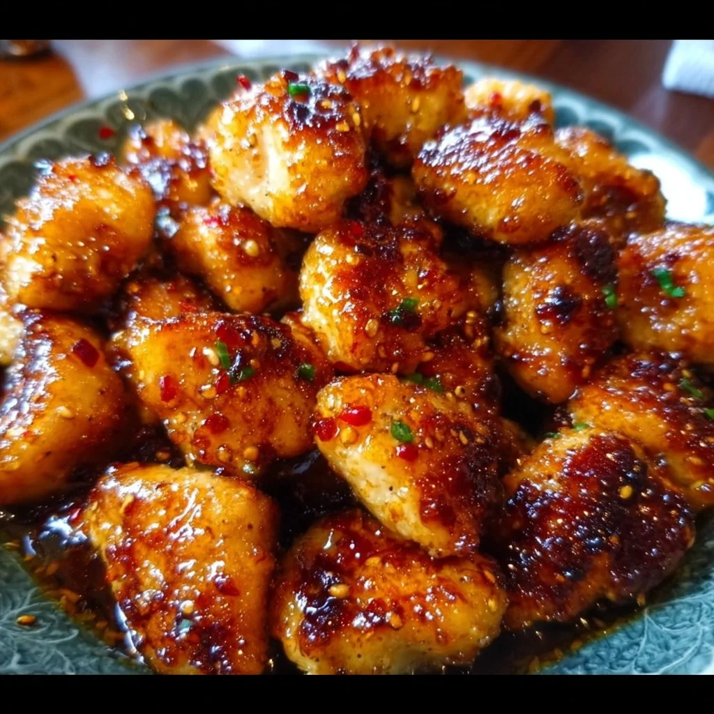 Delicious Honey Garlic Chicken Bites served on a plate