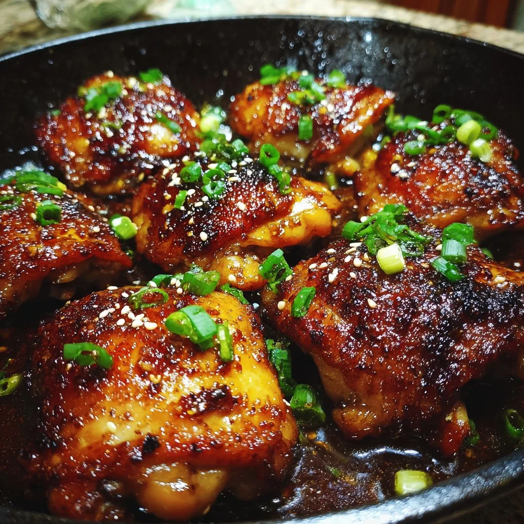 Succulent Honey Garlic Chicken Thighs served on a plate