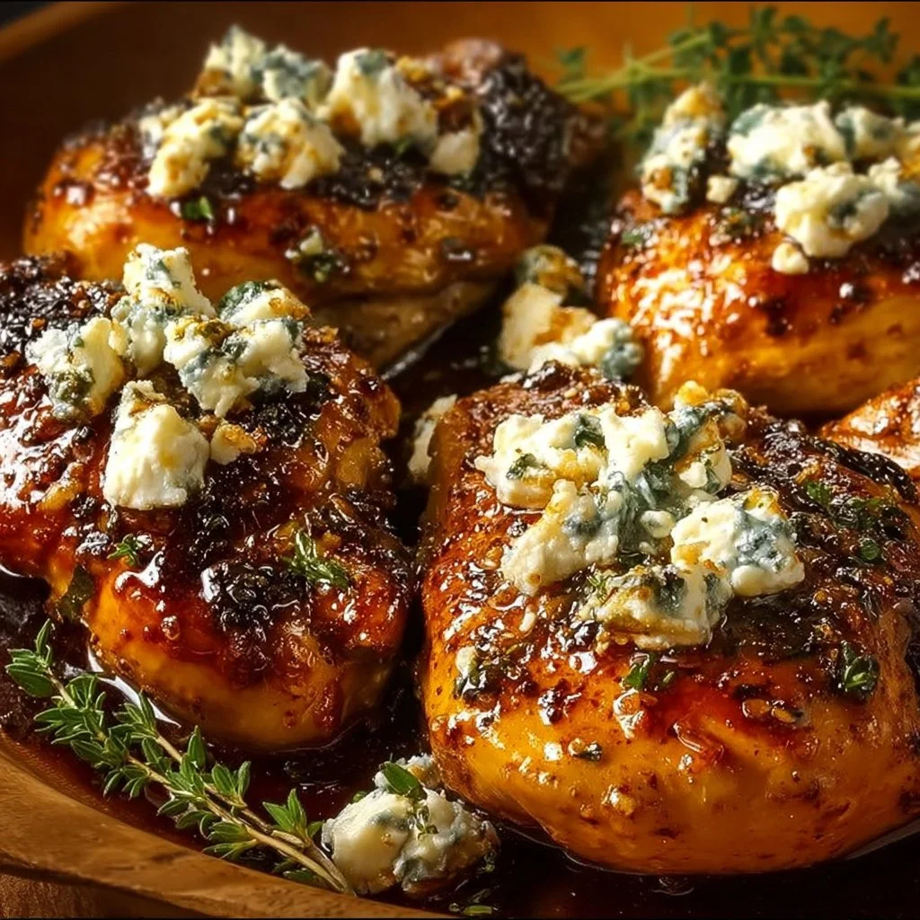 Delicious Hot Honey Feta Chicken served on a plate with herbs and spices.