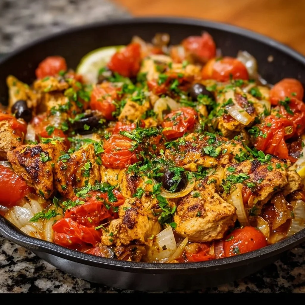 Mediterranean Chicken Skillet with colorful vegetables and herbs