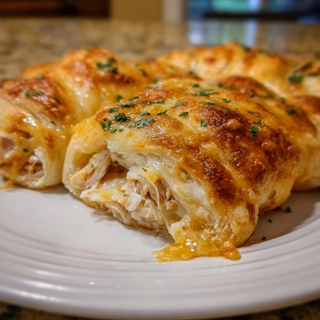 Melt-in-Your-Mouth Cheesy Chicken Crescent Roll dish ready to serve