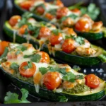 Pesto Chicken Stuffed Zucchini Boats