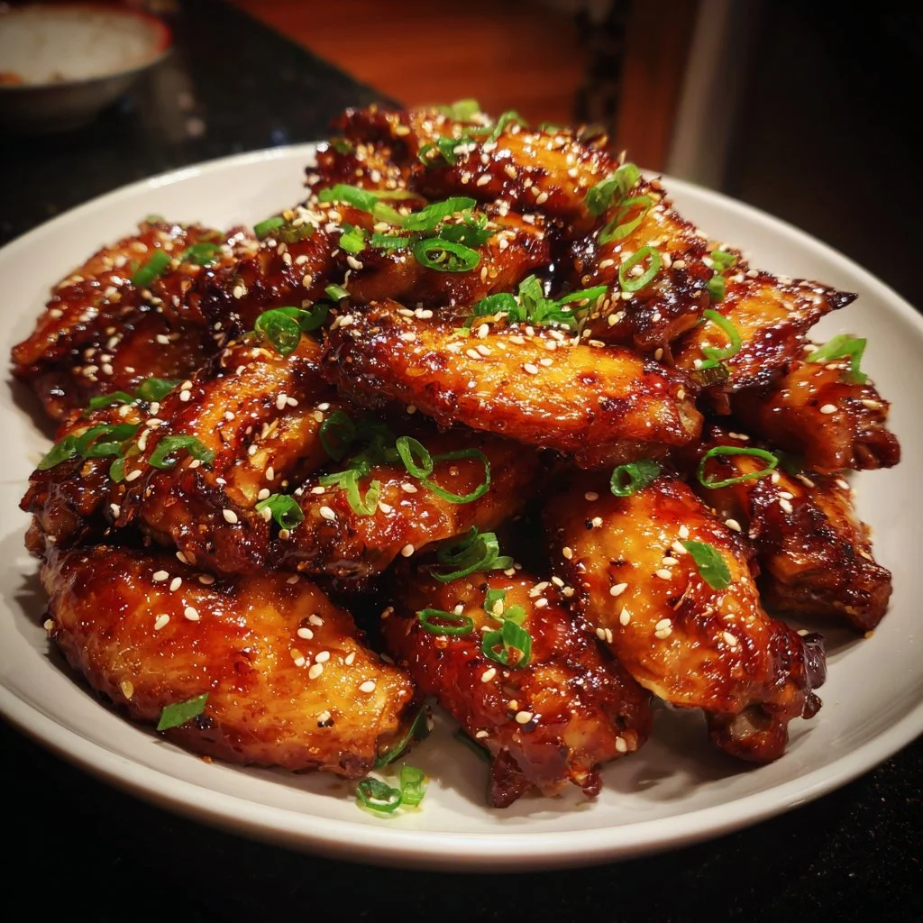 Delicious Pineapple-Teriyaki Wings served with fresh garnishes