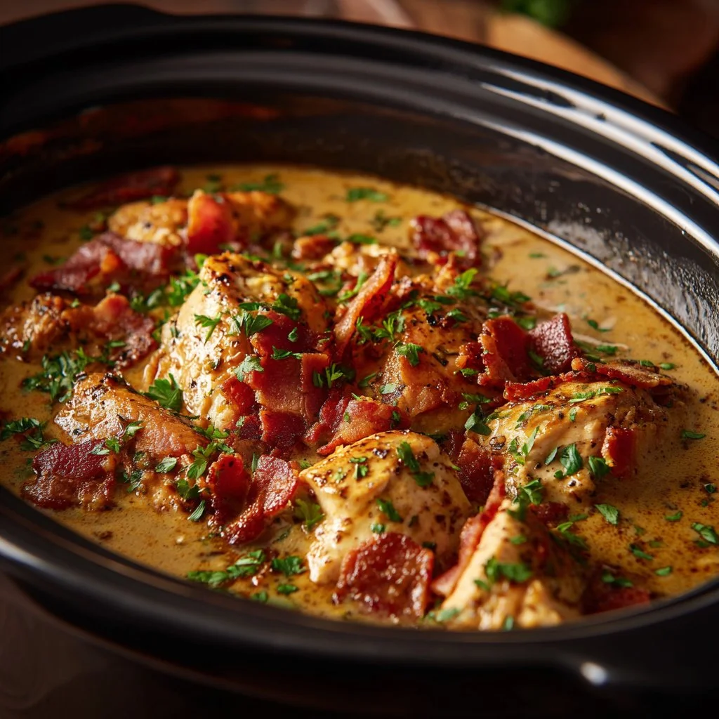 Slow Cooker Crack Chicken served with garnishes in a bowl