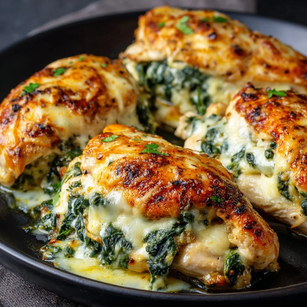 Juicy spinach stuffed chicken breast with creamy filling