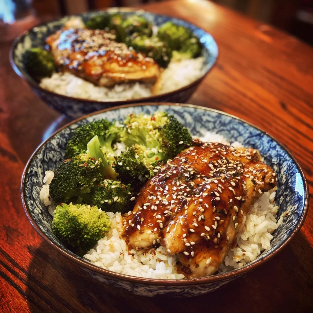 Delicious Sticky Chicken Bowl with vibrant vegetables and sauces