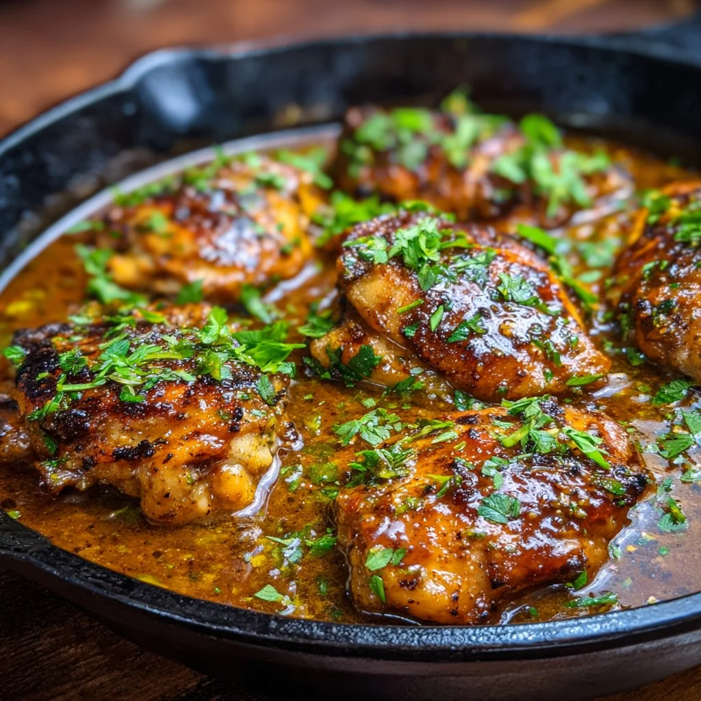 Texas Roadhouse Butter Chicken Skillet served in a skillet with herbs and spices