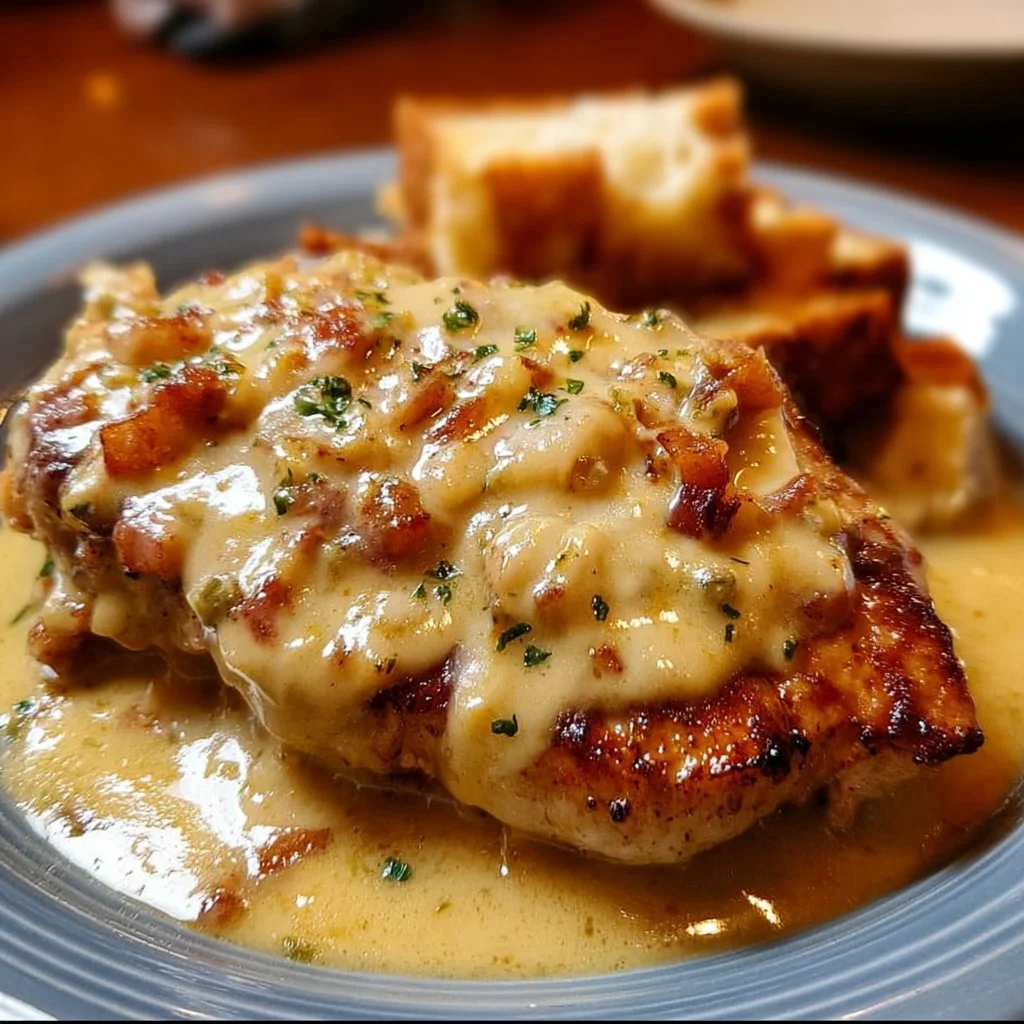 Delicious Texas Roadhouse Smothered Chicken topped with Jack Cheese