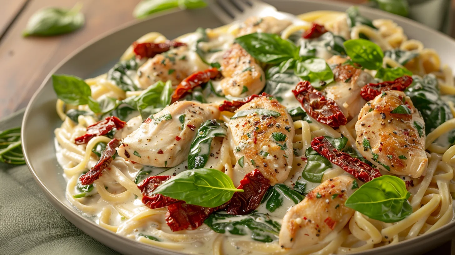 Tuscan Chicken and Spinach Pasta