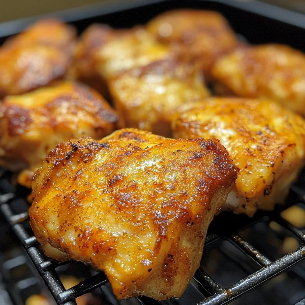 Juicy air fryer boneless skinless chicken thighs cooked to perfection
