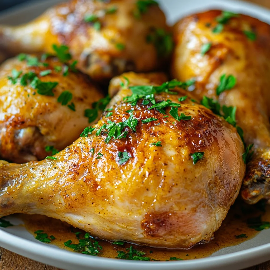 Oven-baked chicken leg quarters seasoned and ready to serve.