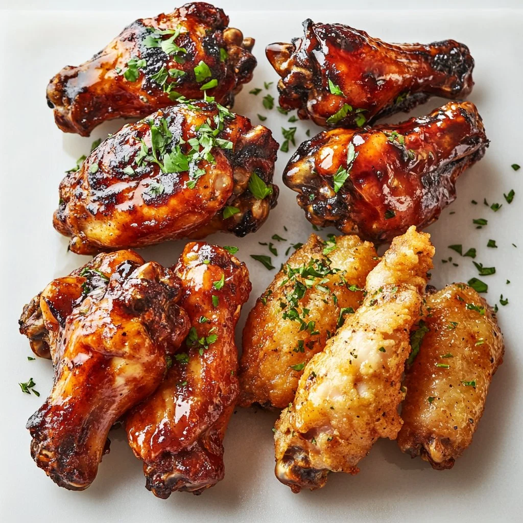 Golden brown baked chicken wings on a plate with dipping sauce