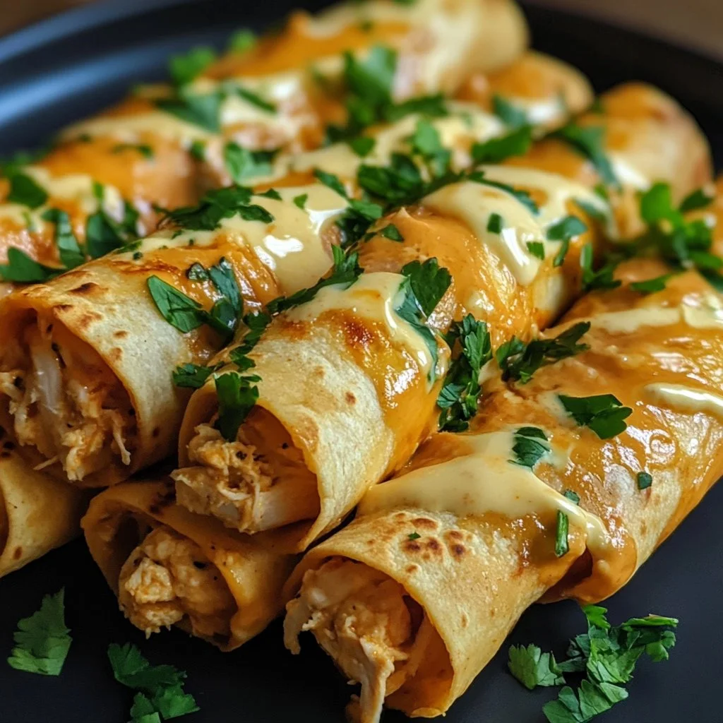Baked Cream Cheese Chicken Taquitos served with dipping sauce