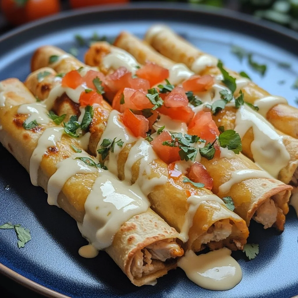 Baked cream cheese chicken taquitos on a plate garnished with cilantro