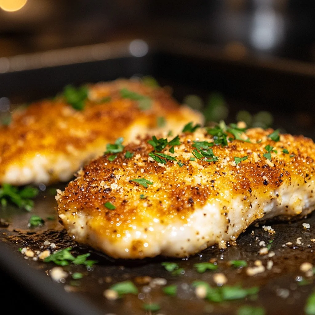 Baked Parmesan Crusted Chicken with a crispy golden crust