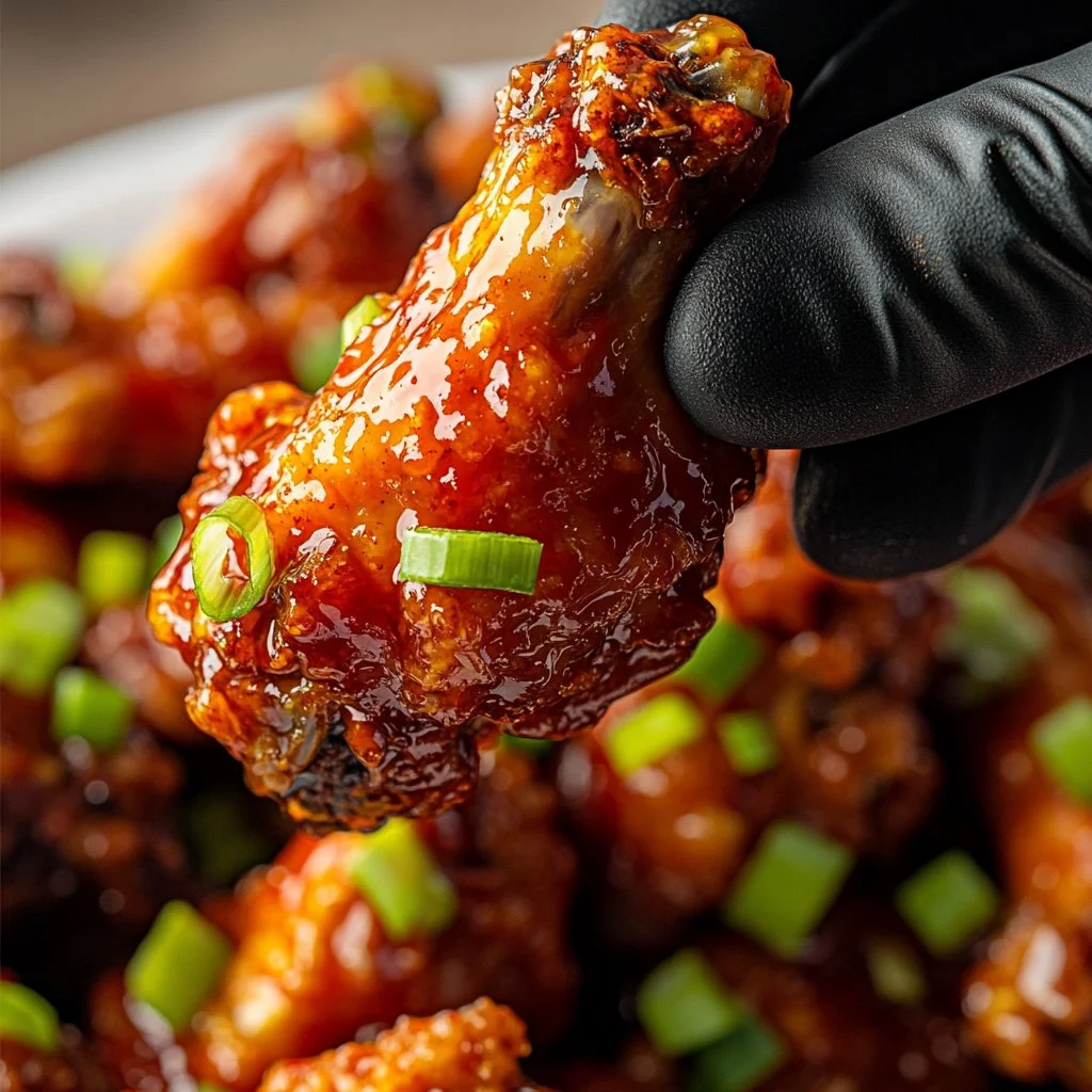 Delicious Bang Bang Wings served with spicy sauce and garnishes