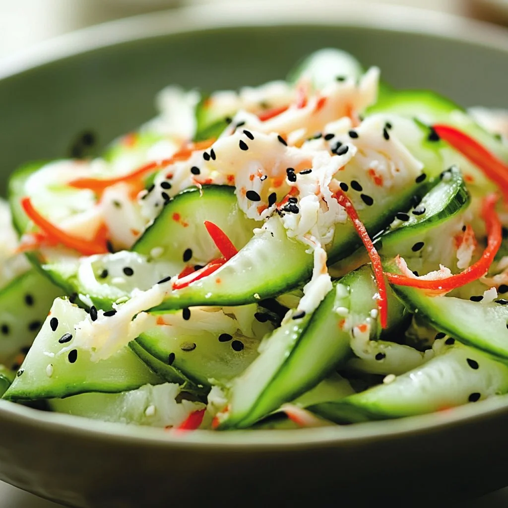 California Roll Cucumber Salad with fresh cucumbers and sushi-inspired ingredients