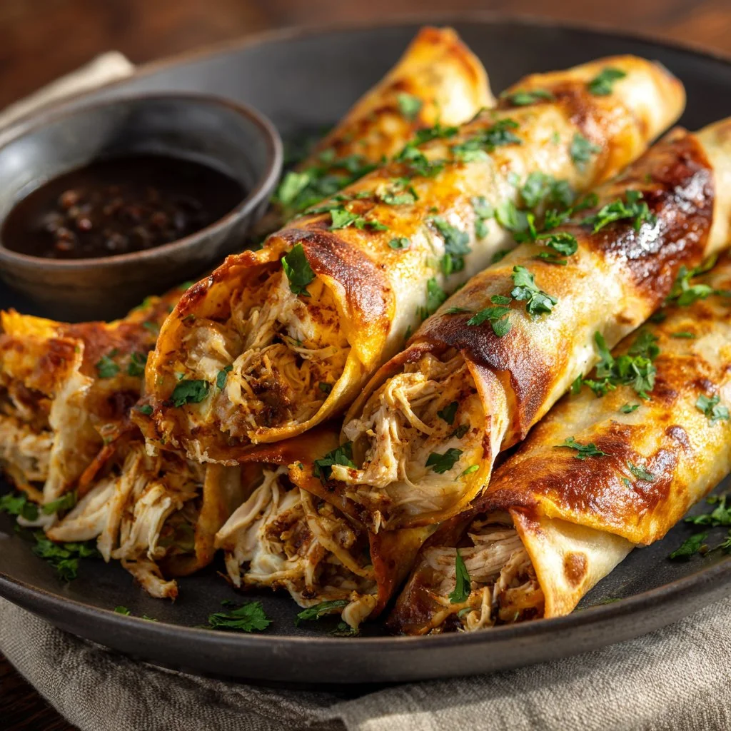 Delicious Chicken and Cheese Taquitos ready to be served for a delightful meal.