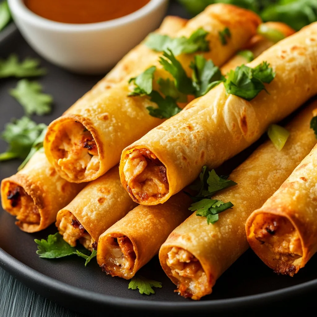 Crispy Chicken and Cheese Taquitos ready to be served.