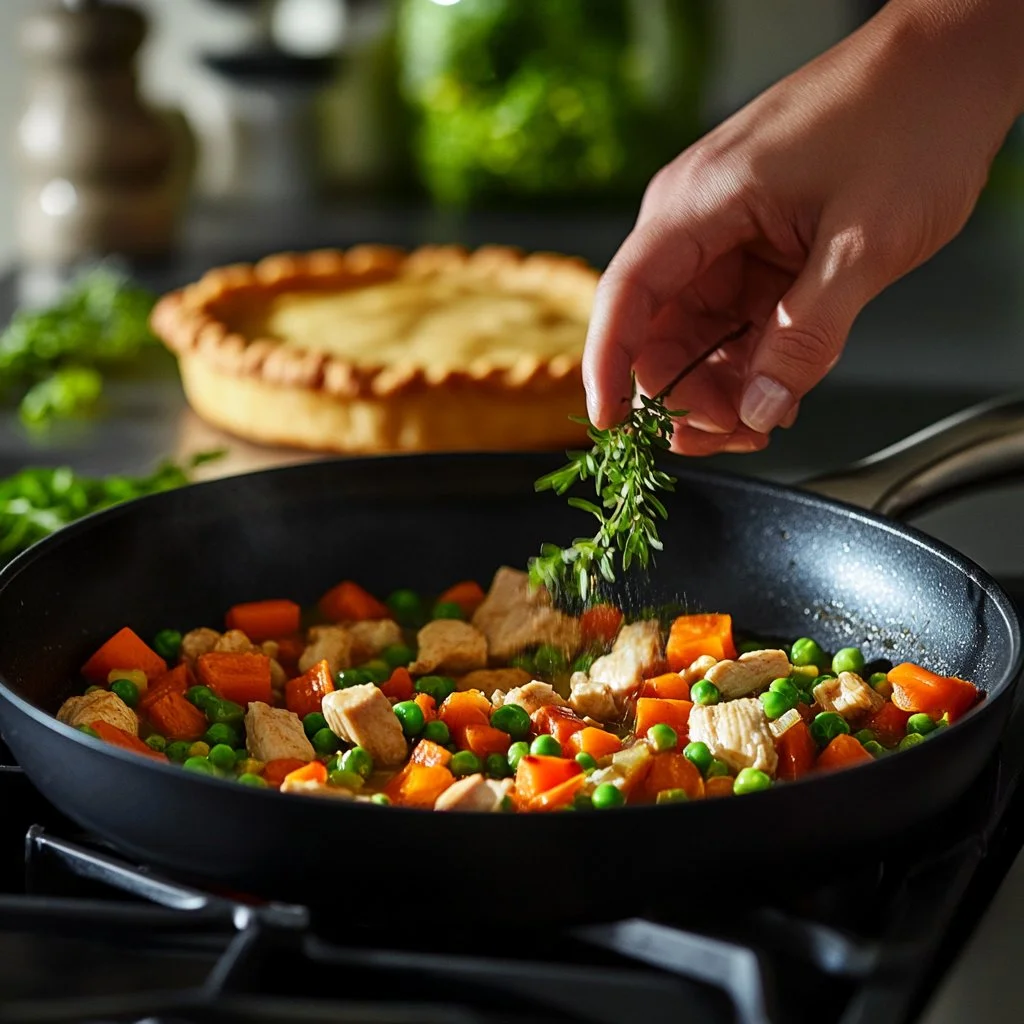 Delicious Chicken Pot Pie with golden crust and colorful vegetables