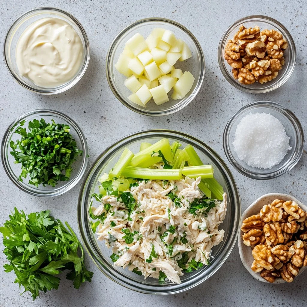 Delicious chicken salad delight served in a bowl with fresh veggies