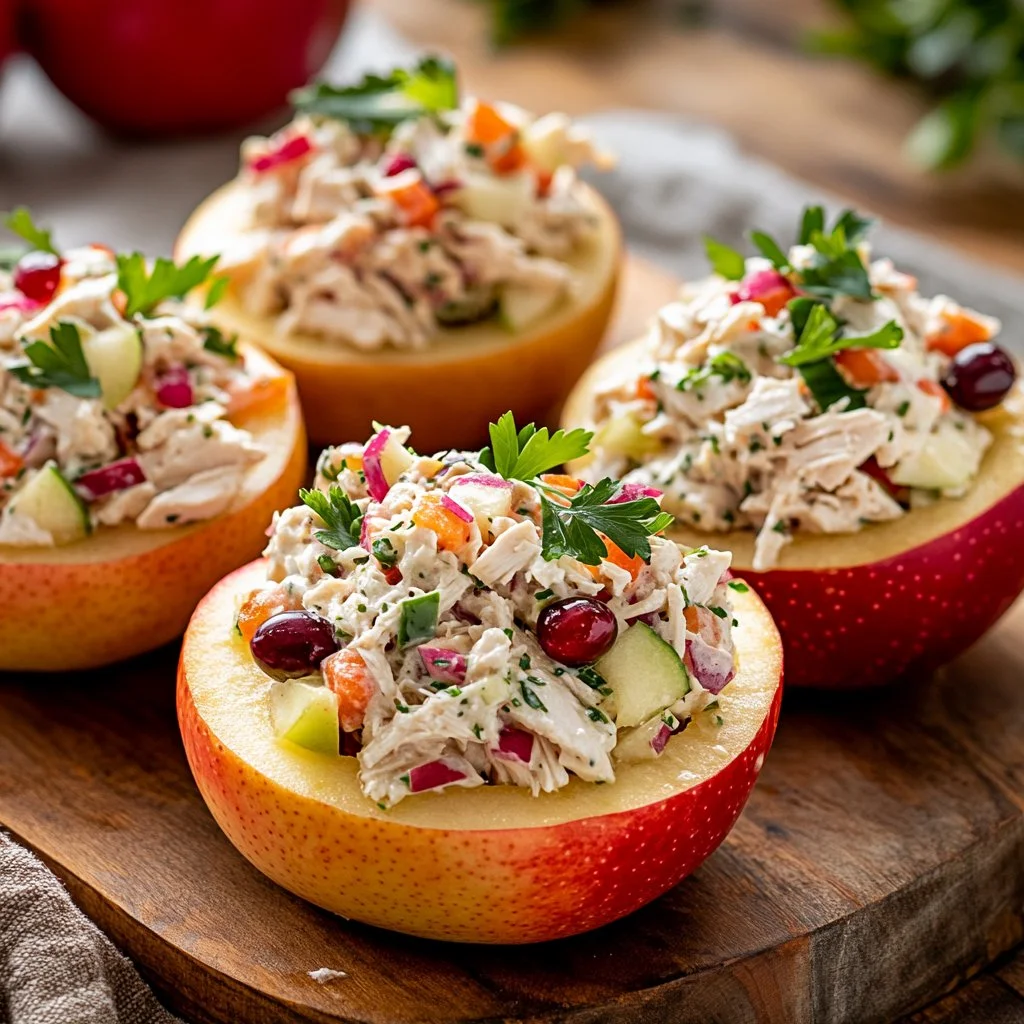 Delicious chicken salad with apples, grapes, and nuts served in a bowl