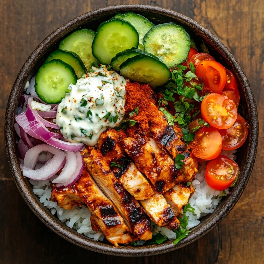Delicious Chicken Shawarma Bowl with juicy chicken, fresh vegetables, and sauce