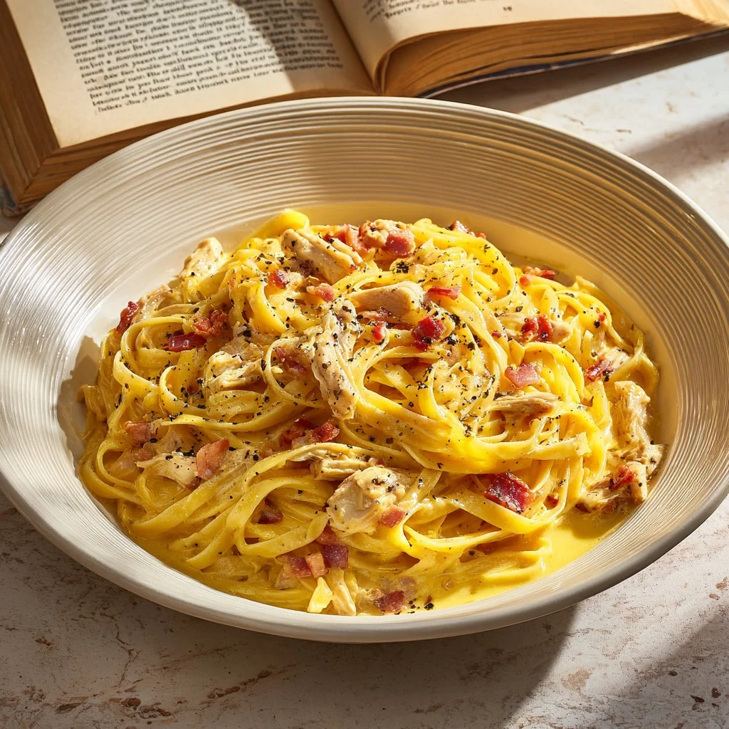 Delicious Chicken Spaghetti with creamy sauce and vegetables