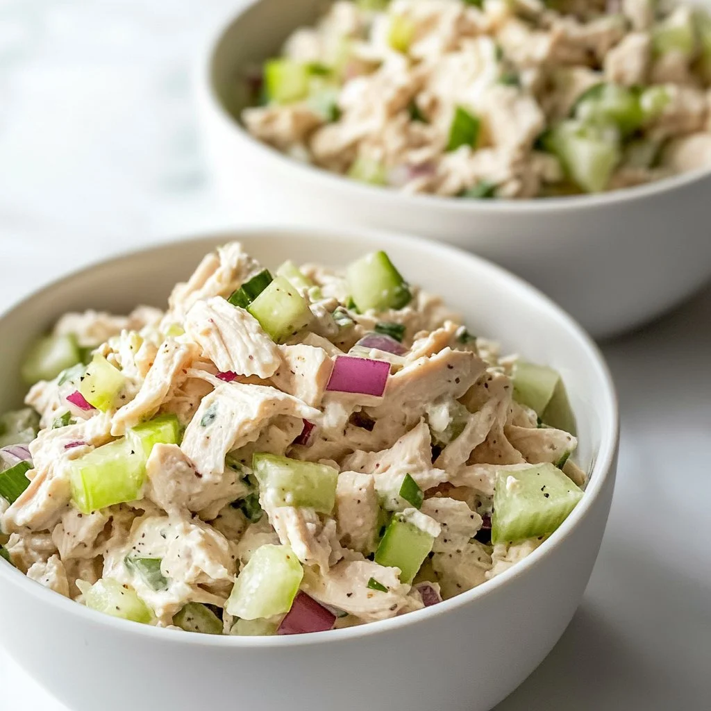 Classic chicken salad with creamy dressing and crunchy celery on a plate