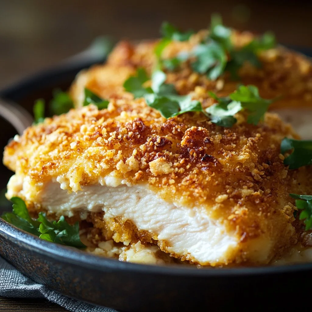 Deliciously prepared Parmesan Crusted Chicken served on a plate.
