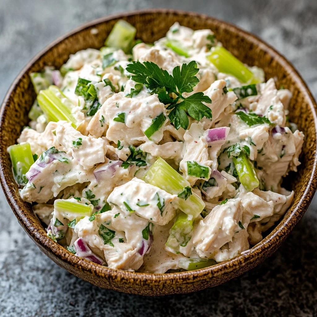 Healthy Cottage Cheese Chicken Salad with fresh vegetables and chicken