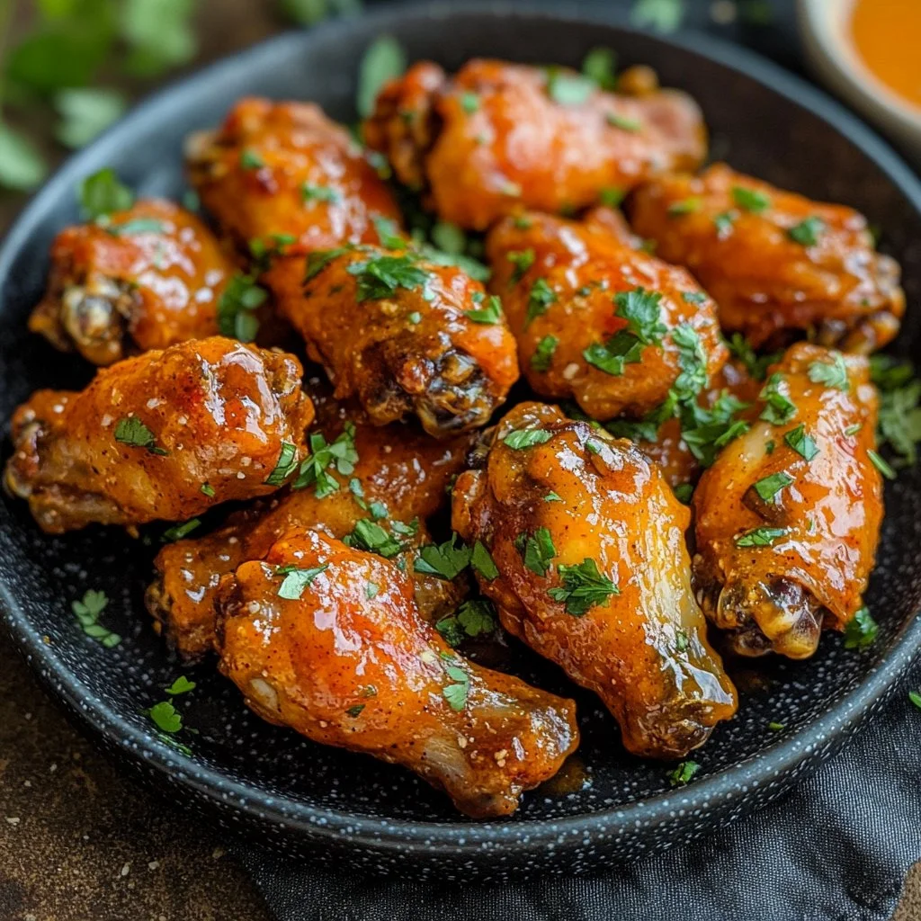 Plate of Cowboy Butter Chicken Wings garnished with herbs.