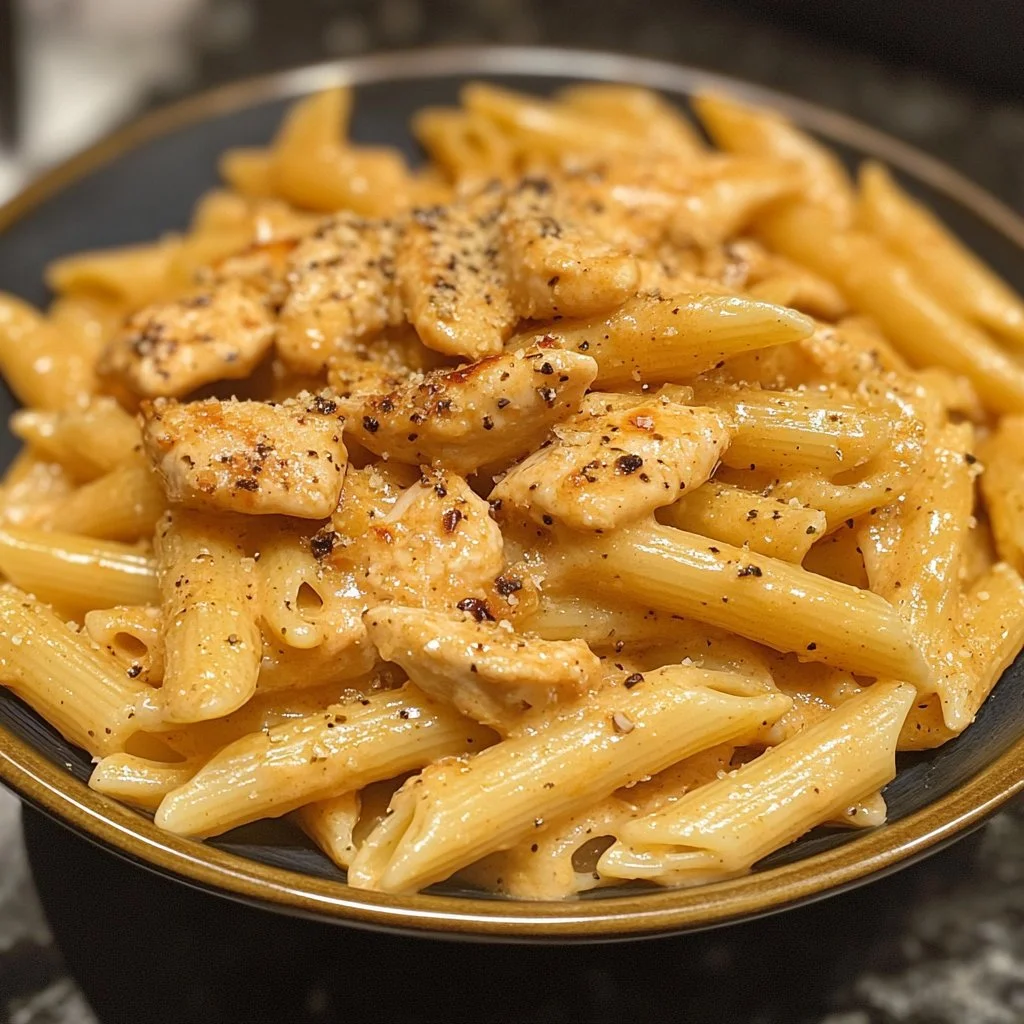 Delicious Crack Chicken Penne served in a bowl with herbs and cheese