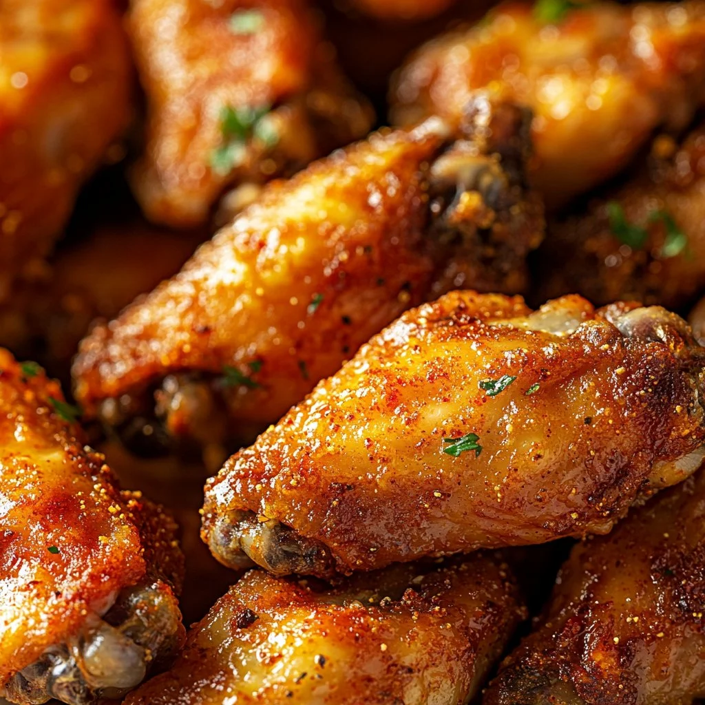Plate of crispy baked chicken wings with a side of dipping sauce