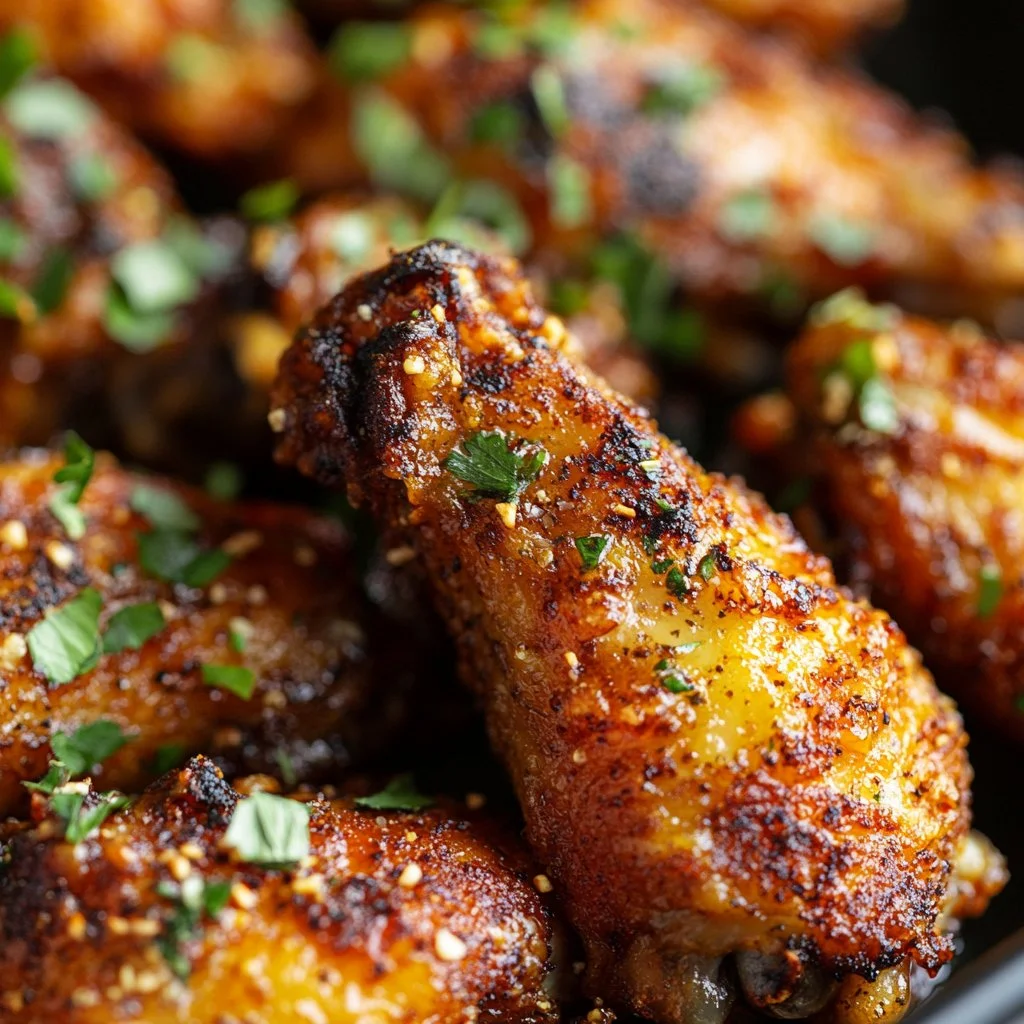 Crispy baked ranch chicken wings garnished and served with dipping sauce