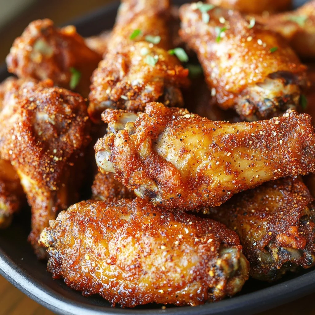 Crispy dry rub chicken wings baked or air fried for a tasty treat