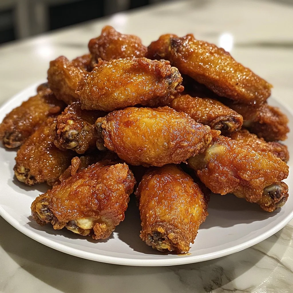 Crispy fried chicken wings served on a platter with dipping sauces