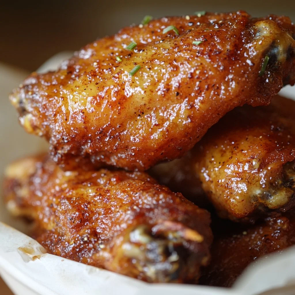 Crispy oven baked chicken wings on a serving platter with dipping sauce