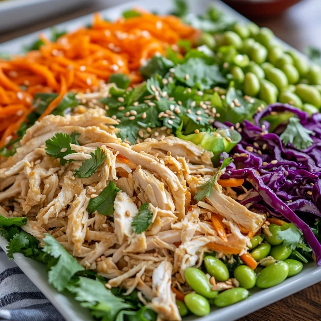 Crunchy Asian Sesame Chicken Salad with colorful vegetables and grilled chicken