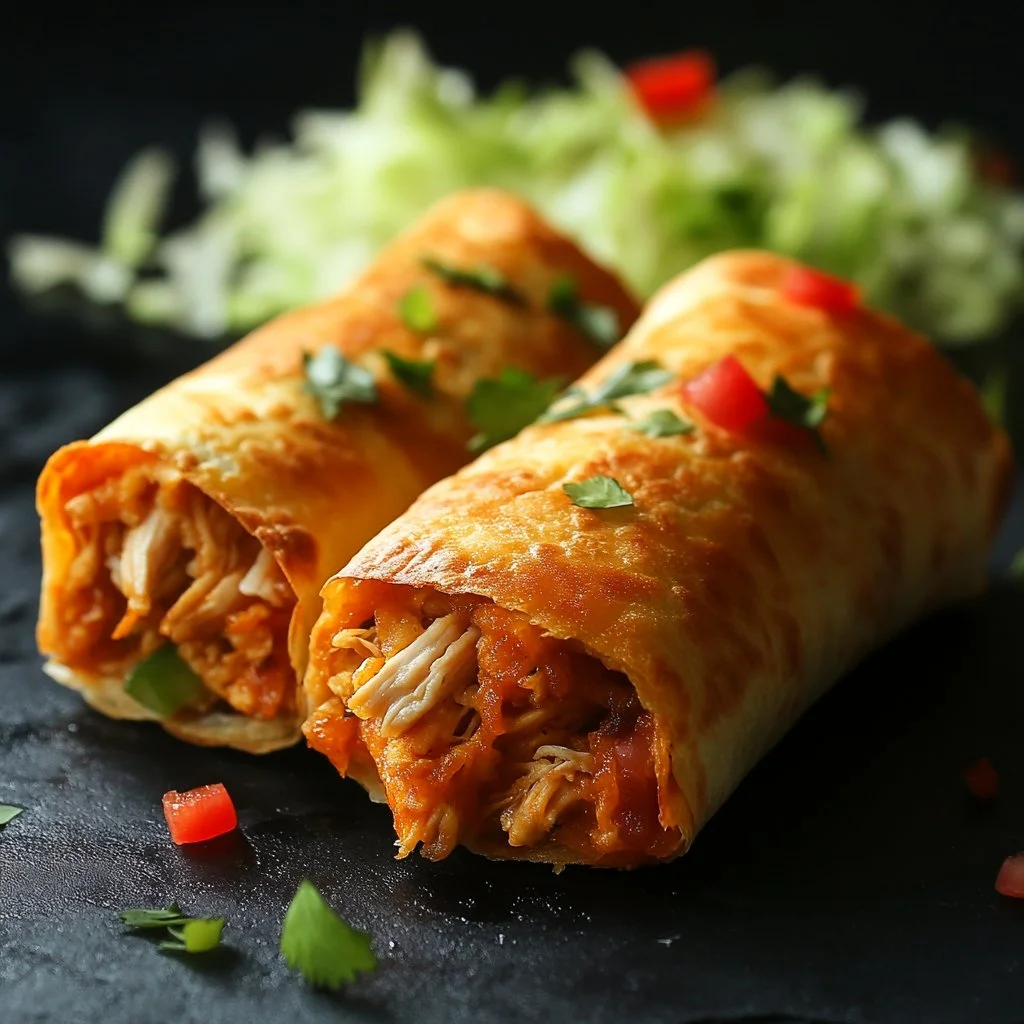 Delicious chicken chimichanga served with fresh toppings and salsa