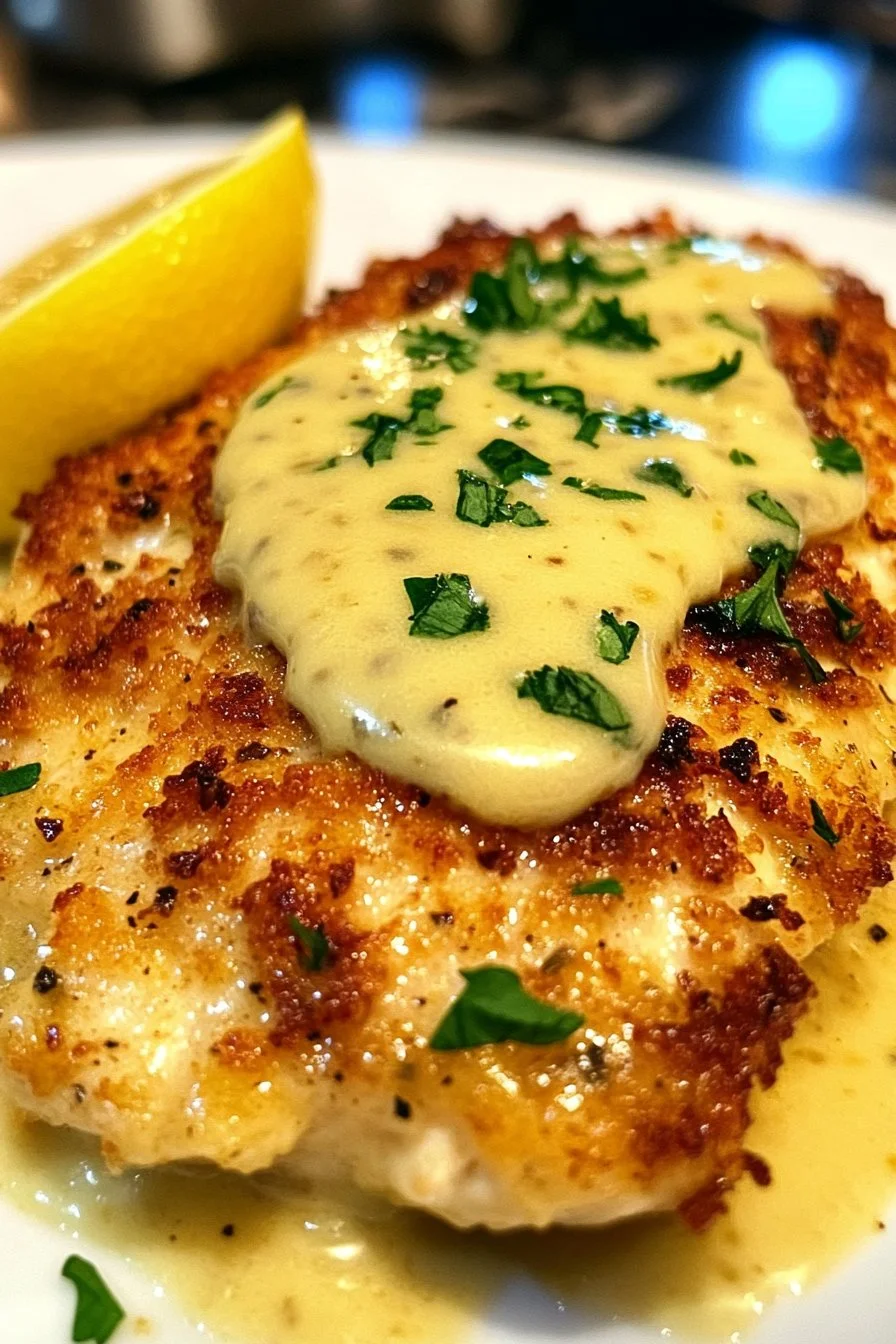 Lemon Pecorino Crusted Chicken with Creamy Lemon Sauce
