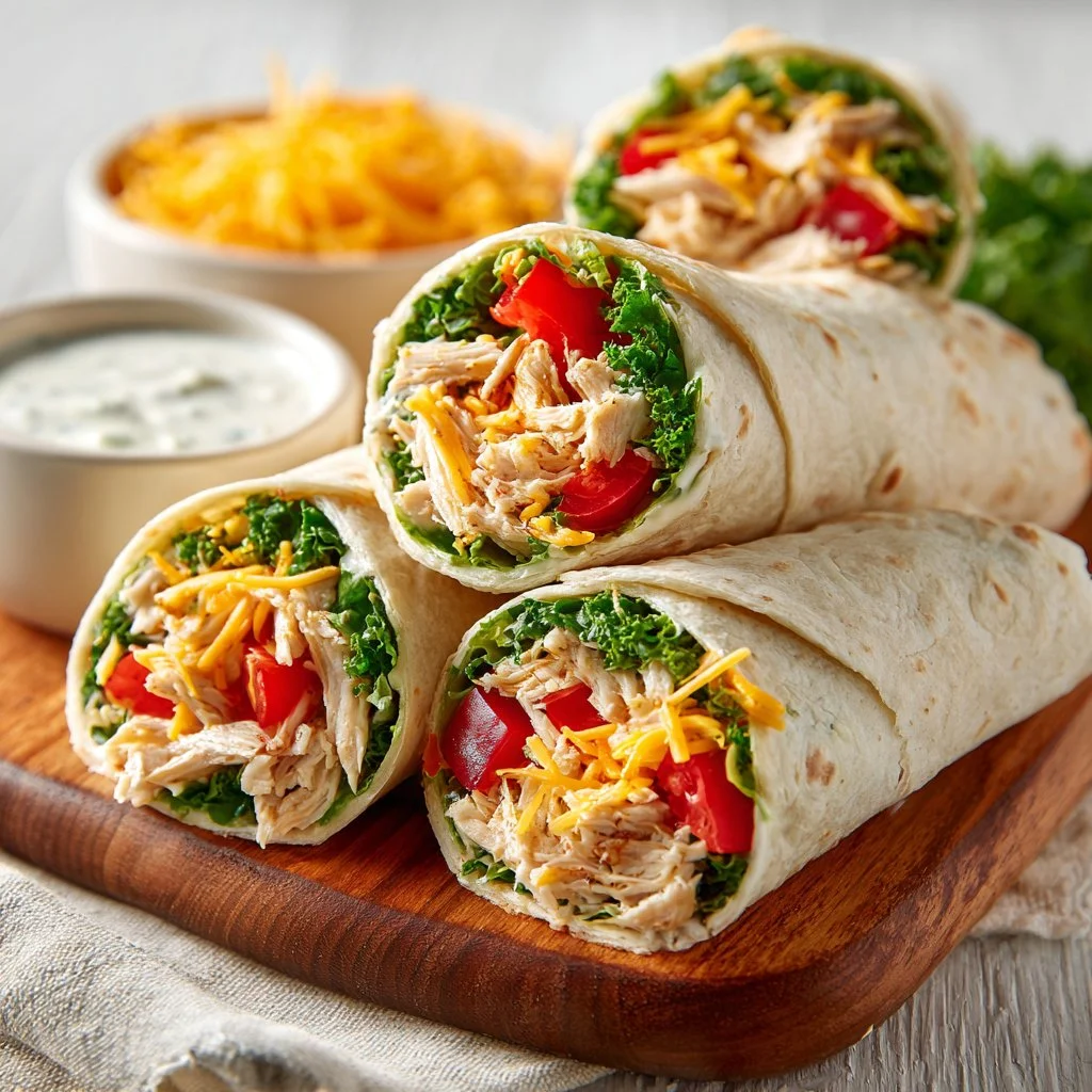 Easy chicken ranch wraps with fresh ingredients and ranch dressing